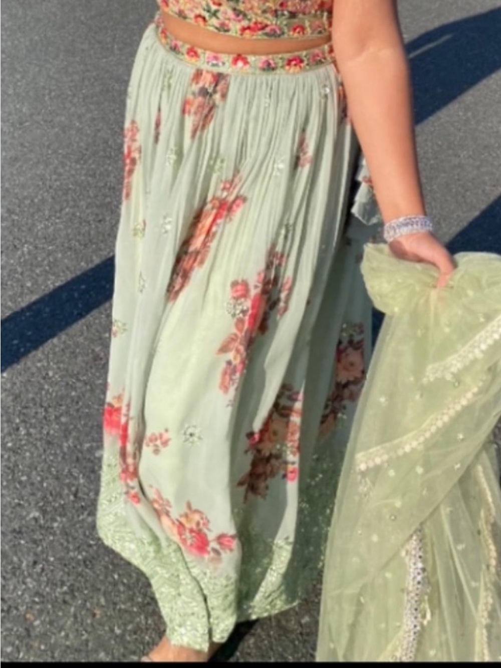 Floral Embellished Sage Green halter neck lehenga